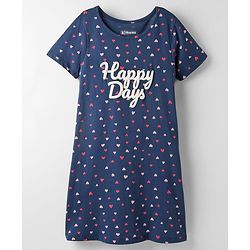 Pine Kids Single Jersey Knit Half Sleeves Night with Hearts & Text Puff Print - Navy Blue