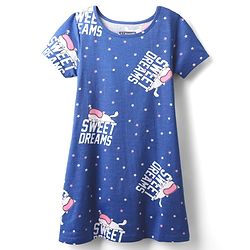 Pine Kids Single Jersey Knit Half Sleeves Nighty with Sweet Dreams Text Print - Navy Blue