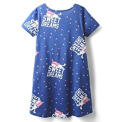Pine Kids Single Jersey Knit Half Sleeves Nighty with Sweet Dreams Text Print - Navy Blue