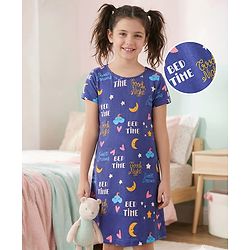 Pine Kids Single Jersey Knit Half Sleeves Night with Text Print - Royal Blue