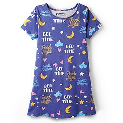 Pine Kids Single Jersey Knit Half Sleeves Night with Text Print - Royal Blue