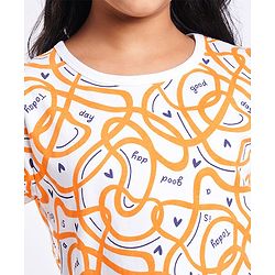 Pine Kids Single Jersey Knit Half Sleeves Shorts Night Suit With Hearts Print - White