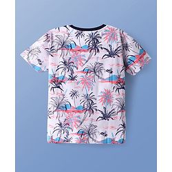 Pine Kids Single Jersey Knit Half Sleeves Shorts Set with Beach Theme Print - White