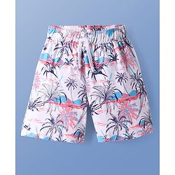 Pine Kids Single Jersey Knit Half Sleeves Shorts Set with Beach Theme Print - White