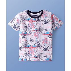 Pine Kids Single Jersey Knit Half Sleeves Shorts Set with Beach Theme Print - White