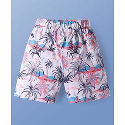 Pine Kids Single Jersey Knit Half Sleeves Shorts Set with Beach Theme Print - White