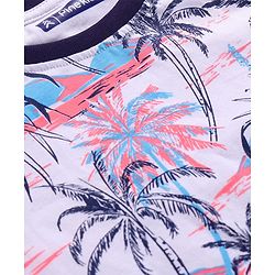 Pine Kids Single Jersey Knit Half Sleeves Shorts Set with Beach Theme Print - White