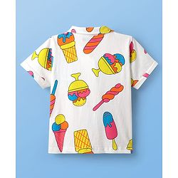 Pine Kids Cotton Knit Half Sleeves Co-Ord Capri Night Suit with Ice -Cream Print - White