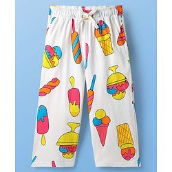 Pine Kids Cotton Knit Half Sleeves Co-Ord Capri Night Suit with Ice -Cream Print - White