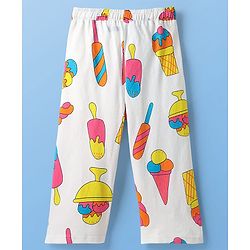 Pine Kids Cotton Knit Half Sleeves Co-Ord Capri Night Suit with Ice -Cream Print - White
