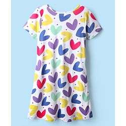 Pine Kids Single Jersey Knit Half Sleeves Nighty with Heart Print - White