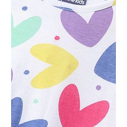 Pine Kids Single Jersey Knit Half Sleeves Nighty with Heart Print - White