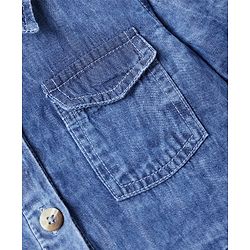 Pine Kids Cotton Woven Puffed Sleeves Front Open Collar Neck Fit and Flare Shirt Dress - Blue