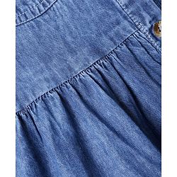Pine Kids Cotton Woven Puffed Sleeves Front Open Collar Neck Fit and Flare Shirt Dress - Blue