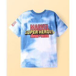 Pine Kids Marvel  Cotton Knit Half Sleeves Oversized & Drop Shoulder T-Shirt With Front & Back Avengers Graphics & Tie Dye Effect -  Blue
