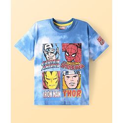 Pine Kids Marvel  Cotton Knit Half Sleeves Oversized & Drop Shoulder T-Shirt With Front & Back Avengers Graphics & Tie Dye Effect -  Blue