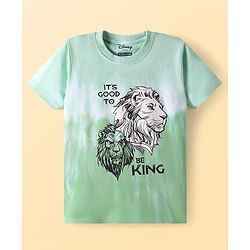 Pine Kids Disney Cotton Knit Half Sleeves T-Shirt With Lion King Graphic With Ombre Effect & Badge Detailing -  Green & White