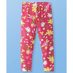 Pine Kids Cotton Lycra Knit Full Length Legging With Floral Print - Dark Pink
