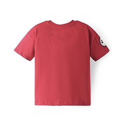 Pine Kids Disney Cotton Knit Cut & Sew Half Sleeve Oversized Drop Shoulder T-Shirt With Mickey Mouse Graphics & Badge Detailing - Red