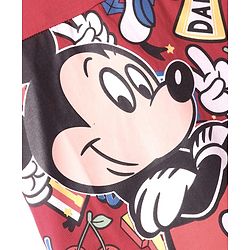Pine Kids Disney Cotton Knit Cut & Sew Half Sleeve Oversized Drop Shoulder T-Shirt With Mickey Mouse Graphics & Badge Detailing - Red