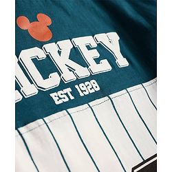 Pine Kids Disney Cotton Knit Cut & Sew Half Sleeves T-Shirt with Front & Back Mickey Mouse Graphic & Badge Detailing - Teal Blue & White