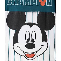 Pine Kids Disney Cotton Knit Cut & Sew Half Sleeves T-Shirt with Front & Back Mickey Mouse Graphic & Badge Detailing - Teal Blue & White