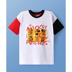 Pine Kids Disney Cotton Knit Oversized & Drop Shoulder T-Shirt With Mickey Mouse Front & Back Graphic -  White & Red