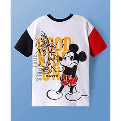 Pine Kids Disney Cotton Knit Oversized & Drop Shoulder T-Shirt With Mickey Mouse Front & Back Graphic -  White & Red