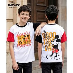 Pine Kids Disney Cotton Knit Oversized & Drop Shoulder T-Shirt With Mickey Mouse Front & Back Graphic -  White & Red