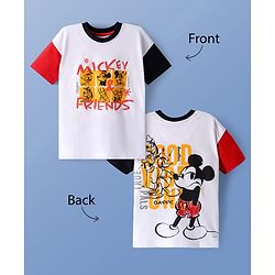 Pine Kids Disney Cotton Knit Oversized & Drop Shoulder T-Shirt With Mickey Mouse Front & Back Graphic -  White & Red