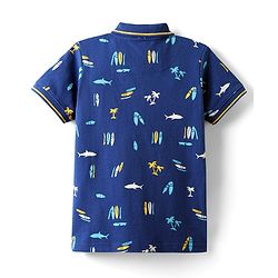 Pine Kids Cotton Knit Half Sleeves Polo T-Shirt with Nautical Theme Print - Navy Blue