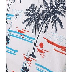Pine Kids Cotton Knit Half Sleeves Polo T-Shirt with Beach Theme Print - White