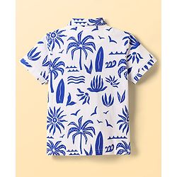 Pine Kids Cotton Knit Half Sleeves Polo T-Shirt with Beach Theme Print - White & Blue