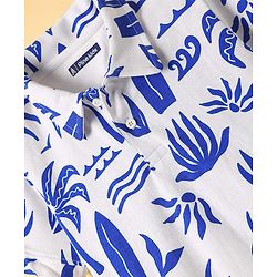 Pine Kids Cotton Knit Half Sleeves Polo T-Shirt with Beach Theme Print - White & Blue