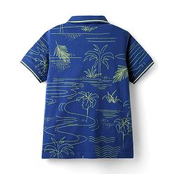 Pine Kids Cotton Knit Half Sleeves Polo T-Shirt with Beach Theme Print - Navy Blue