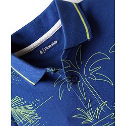 Pine Kids Cotton Knit Half Sleeves Polo T-Shirt with Beach Theme Print - Navy Blue