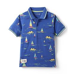 Pine Kids Cotton Knit Half Sleeves Polo T-Shirt with Nautical Theme Print - Navy Blue
