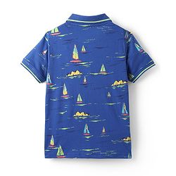 Pine Kids Cotton Knit Half Sleeves Polo T-Shirt with Nautical Theme Print - Navy Blue