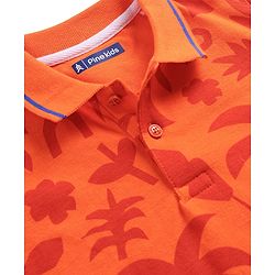 Pine Kids Cotton Knit Half Sleeves Polo T-Shirt with Tropical Print - Orange