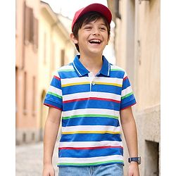 Pine Kids Cotton Knit Half Sleeves Striped Polo T-Shirt - Multicolor