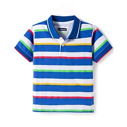 Pine Kids Cotton Knit Half Sleeves Striped Polo T-Shirt - Multicolor
