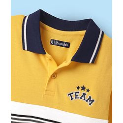 Pine Kids Cotton Knit Half Sleeves Cut & Sew Polo T-Shirt with Team Text Embroidery - Yellow
