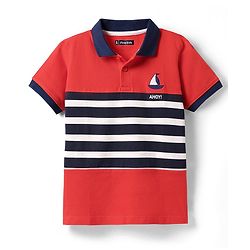 Pine Kids Cotton Knit Half Sleeves Cut & Sew Polo T-Shirt with Ahoy Text Embroidery - Red