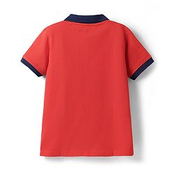 Pine Kids Cotton Knit Half Sleeves Cut & Sew Polo T-Shirt with Ahoy Text Embroidery - Red