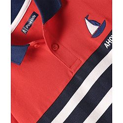 Pine Kids Cotton Knit Half Sleeves Cut & Sew Polo T-Shirt with Ahoy Text Embroidery - Red