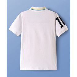 Pine Kids Cotton Knit Half Sleeves Polo T-Shirt with Stripes & Number Print - White & Blue