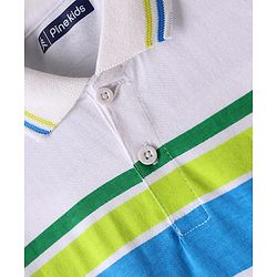 Pine Kids Cotton Knit Half Sleeves Polo T-Shirt with Stripes & Number Print - White & Blue