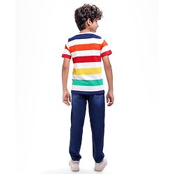 Pine Kids Cotton Knit Half Sleeves T-Shirt with Stripes - White Green Red