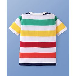 Pine Kids Cotton Knit Half Sleeves T-Shirt with Stripes - White Green Red