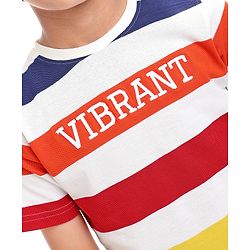Pine Kids Cotton Knit Half Sleeves T-Shirt with Stripes - White Green Red